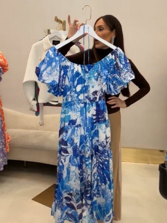 Aleeza Paris Dresses & Skirts - Cobalt Blue Floral On or Off-Shoulder Maxi Dress